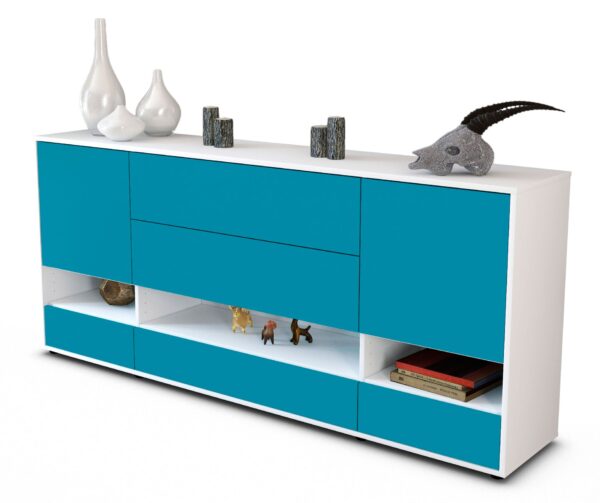Sideboard Florentina | Korpus Weiß | Front in Türkis | 180x79x35cm (BxHxT)