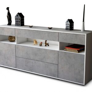Sideboard Floria | Korpus Weiß | Front in Beton Optik | 180x79x35cm (BxHxT)