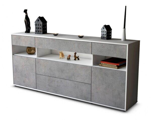Sideboard Floria | Korpus Weiß | Front in Beton Optik | 180x79x35cm (BxHxT)