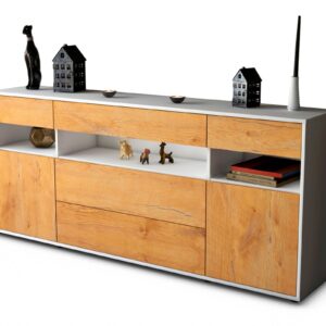 Sideboard Floria | Korpus Weiß | Front in Eiche Holz Optik | 180x79x35cm (BxHxT)