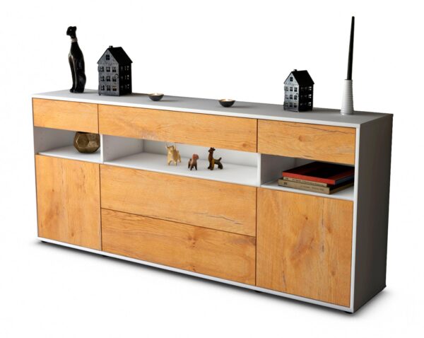 Sideboard Floria | Korpus Weiß | Front in Eiche Holz Optik | 180x79x35cm (BxHxT)