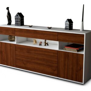 Sideboard Floria | Korpus Weiß | Front in Walnuss Holz Optik | 180x79x35cm (BxHxT)