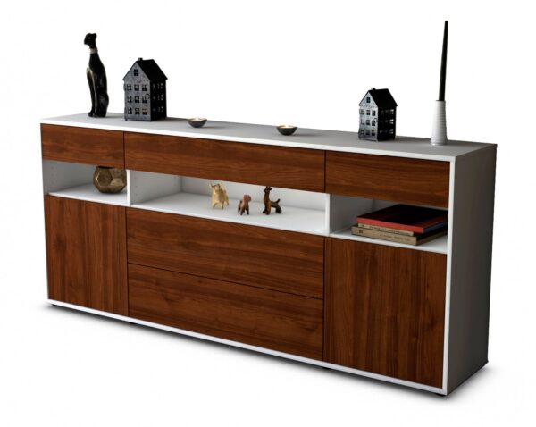 Sideboard Floria | Korpus Weiß | Front in Walnuss Holz Optik | 180x79x35cm (BxHxT)
