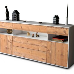 Sideboard Floria | Korpus Weiß | Front in Pinie Holz Optik | 180x79x35cm (BxHxT)