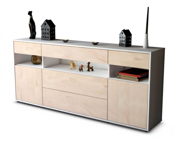 Sideboard Floria | Korpus Weiß | Front in Zeder Holz Optik | 180x79x35cm (BxHxT)