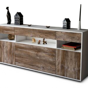 Sideboard Floria | Korpus Weiß | Front in Treibholz Holz Optik | 180x79x35cm (BxHxT)