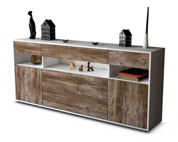 Sideboard Floria | Korpus Weiß | Front in Treibholz Holz Optik | 180x79x35cm (BxHxT)