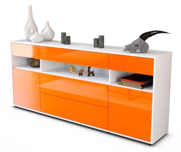 Sideboard Floria | Korpus Weiß | Front in Hochglanz Orange | 180x79x35cm (BxHxT)