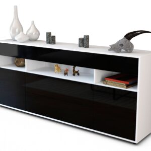 Sideboard Floria | Korpus Weiß | Front in Hochglanz Schwarz | 180x79x35cm (BxHxT)