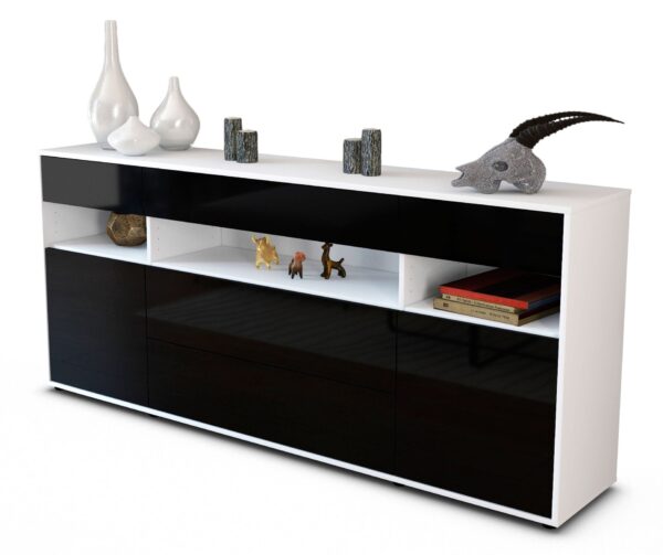 Sideboard Floria | Korpus Weiß | Front in Hochglanz Schwarz | 180x79x35cm (BxHxT)