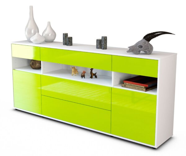 Sideboard Floria | Korpus Weiß | Front in Hochglanz Grün | 180x79x35cm (BxHxT)