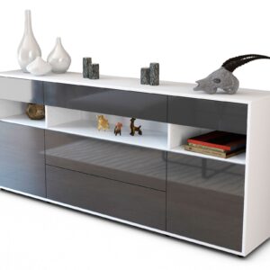 Sideboard Floria | Korpus Weiß | Front in Hochglanz Grau | 180x79x35cm (BxHxT)