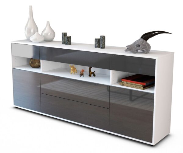 Sideboard Floria | Korpus Weiß | Front in Hochglanz Grau | 180x79x35cm (BxHxT)