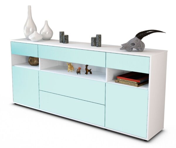 Sideboard Floria | Korpus Weiß | Front in Mint | 180x79x35cm (BxHxT)