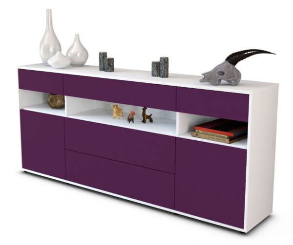Sideboard Floria | Korpus Weiß | Front in Lila | 180x79x35cm (BxHxT)