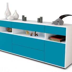 Sideboard Floria | Korpus Weiß | Front in Türkis | 180x79x35cm (BxHxT)