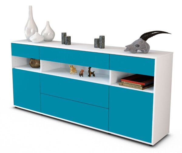 Sideboard Floria | Korpus Weiß | Front in Türkis | 180x79x35cm (BxHxT)