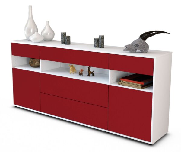 Sideboard Floria | Korpus Weiß | Front in Bordeaux | 180x79x35cm (BxHxT)