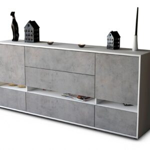 Sideboard Floriana | Korpus Weiß | Front in Beton Optik | 180x79x35cm (BxHxT)