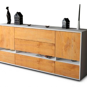 Sideboard Floriana | Korpus Weiß | Front in Eiche Holz Optik | 180x79x35cm (BxHxT)