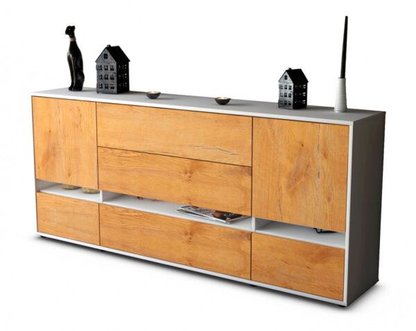 Sideboard Floriana | Korpus Weiß | Front in Eiche Holz Optik | 180x79x35cm (BxHxT)