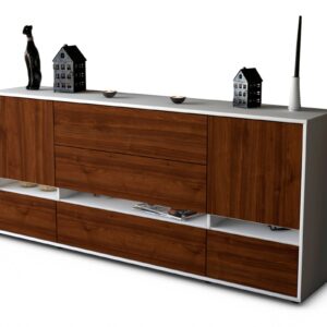 Sideboard Floriana | Korpus Weiß | Front in Walnuss Holz Optik | 180x79x35cm (BxHxT)