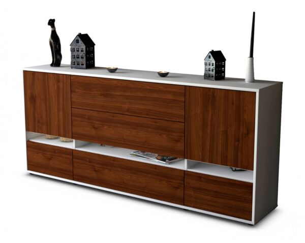 Sideboard Floriana | Korpus Weiß | Front in Walnuss Holz Optik | 180x79x35cm (BxHxT)