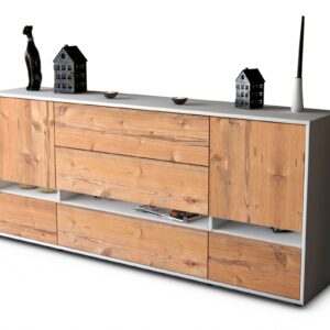 Sideboard Floriana | Korpus Weiß | Front in Pinie Holz Optik | 180x79x35cm (BxHxT)