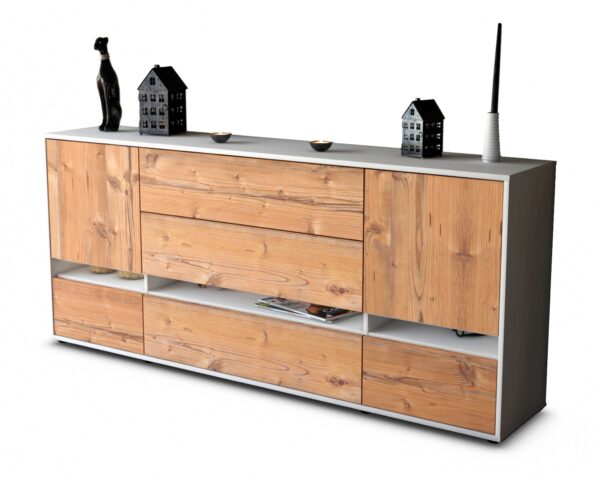 Sideboard Floriana | Korpus Weiß | Front in Pinie Holz Optik | 180x79x35cm (BxHxT)