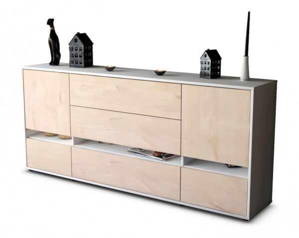 Sideboard Floriana | Korpus Weiß | Front in Zeder Holz Optik | 180x79x35cm (BxHxT)