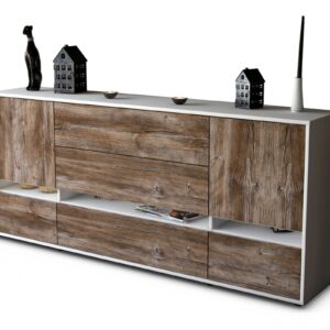Sideboard Floriana | Korpus Weiß | Front in Treibholz Holz Optik | 180x79x35cm (BxHxT)