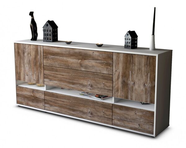 Sideboard Floriana | Korpus Weiß | Front in Treibholz Holz Optik | 180x79x35cm (BxHxT)