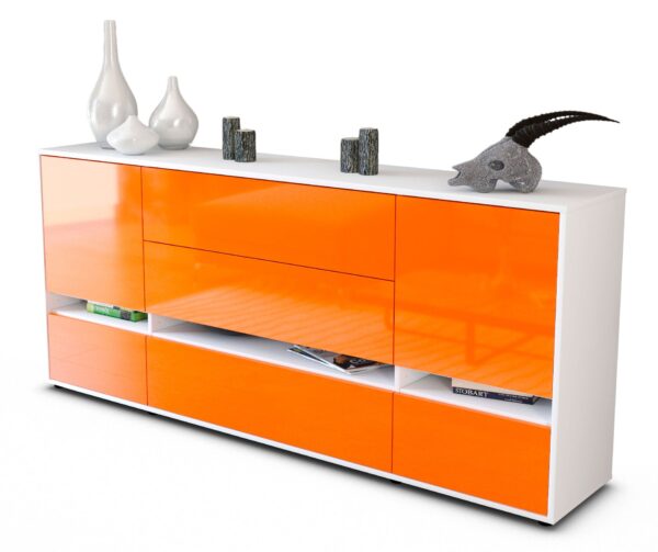Sideboard Floriana | Korpus Weiß | Front in Hochglanz Orange | 180x79x35cm (BxHxT)