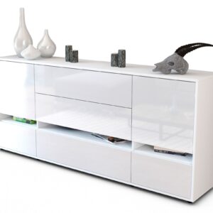 Sideboard Floriana | Korpus Weiß | Front in Hochglanz Weiß | 180x79x35cm (BxHxT)
