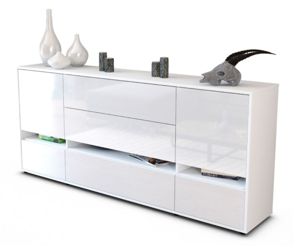 Sideboard Floriana | Korpus Weiß | Front in Hochglanz Weiß | 180x79x35cm (BxHxT)