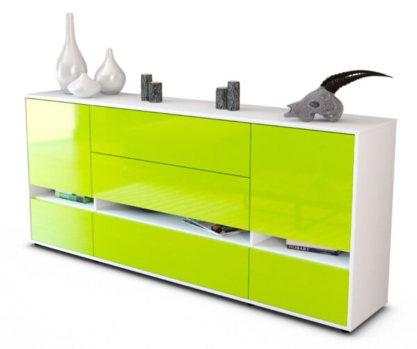 Sideboard Floriana | Korpus Weiß | Front in Hochglanz Grün | 180x79x35cm (BxHxT)