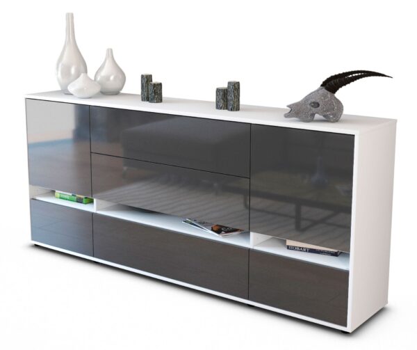 Sideboard Floriana | Korpus Weiß | Front in Hochglanz Grau | 180x79x35cm (BxHxT)