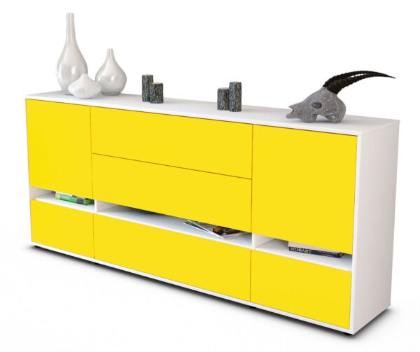 Sideboard Floriana | Korpus Weiß | Front in Gelb | 180x79x35cm (BxHxT)