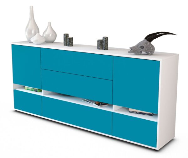 Sideboard Floriana | Korpus Weiß | Front in Türkis | 180x79x35cm (BxHxT)