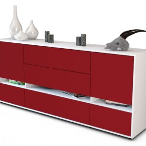 Sideboard Floriana | Korpus Weiß | Front in Bordeaux | 180x79x35cm (BxHxT)
