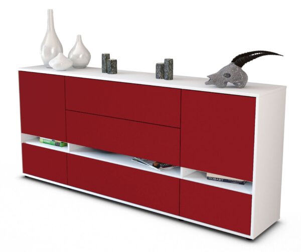 Sideboard Floriana | Korpus Weiß | Front in Bordeaux | 180x79x35cm (BxHxT)