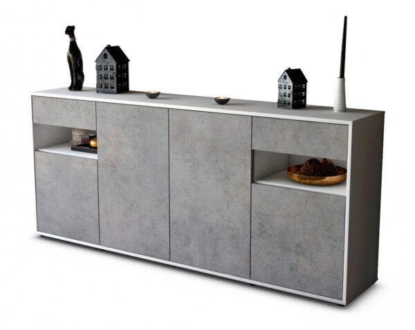 Sideboard Franca | Korpus Weiß | Front in Beton Optik | 180x79x35cm (BxHxT)