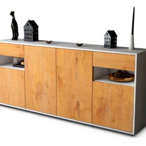 Sideboard Franca | Korpus Weiß | Front in Eiche Holz Optik | 180x79x35cm (BxHxT)