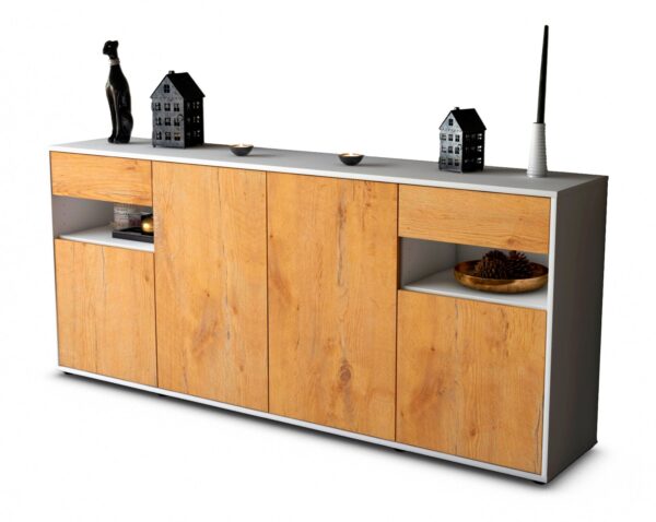 Sideboard Franca | Korpus Weiß | Front in Eiche Holz Optik | 180x79x35cm (BxHxT)