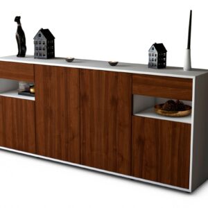 Sideboard Franca | Korpus Weiß | Front in Walnuss Holz Optik | 180x79x35cm (BxHxT)