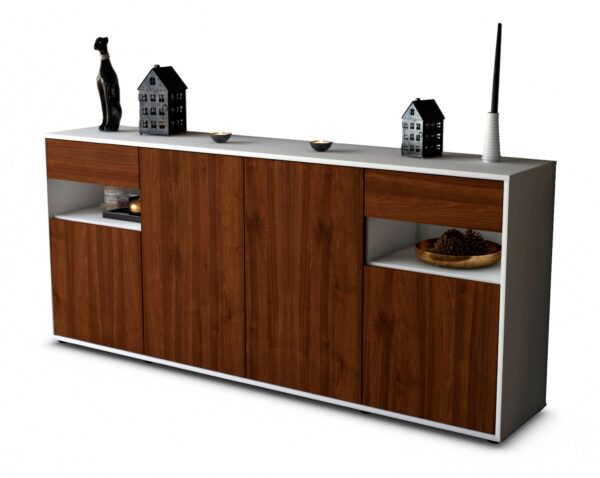 Sideboard Franca | Korpus Weiß | Front in Walnuss Holz Optik | 180x79x35cm (BxHxT)