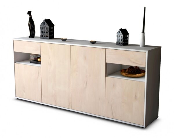 Sideboard Franca | Korpus Weiß | Front in Zeder Holz Optik | 180x79x35cm (BxHxT)