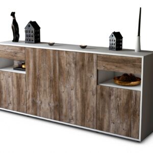 Sideboard Franca | Korpus Weiß | Front in Treibholz Holz Optik | 180x79x35cm (BxHxT)