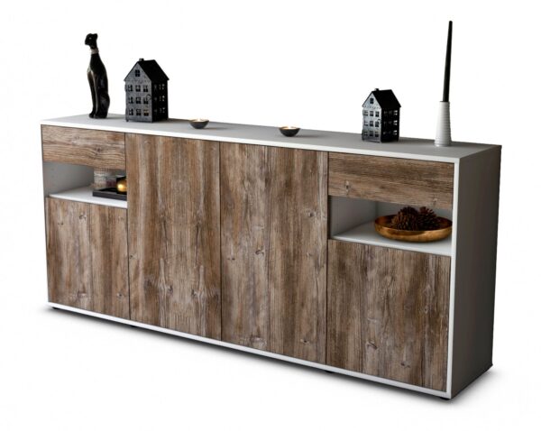 Sideboard Franca | Korpus Weiß | Front in Treibholz Holz Optik | 180x79x35cm (BxHxT)
