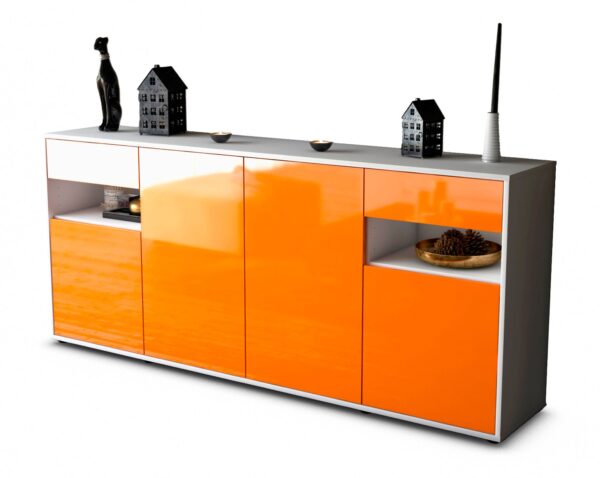 Sideboard Franca | Korpus Weiß | Front in Hochglanz Orange | 180x79x35cm (BxHxT)